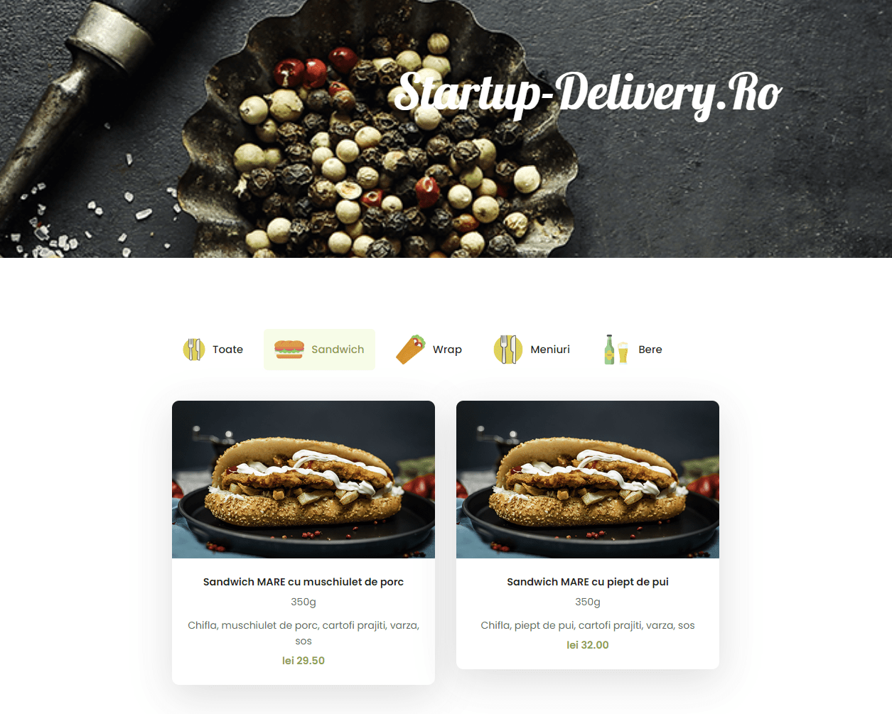 Meniu digital online startup delivery