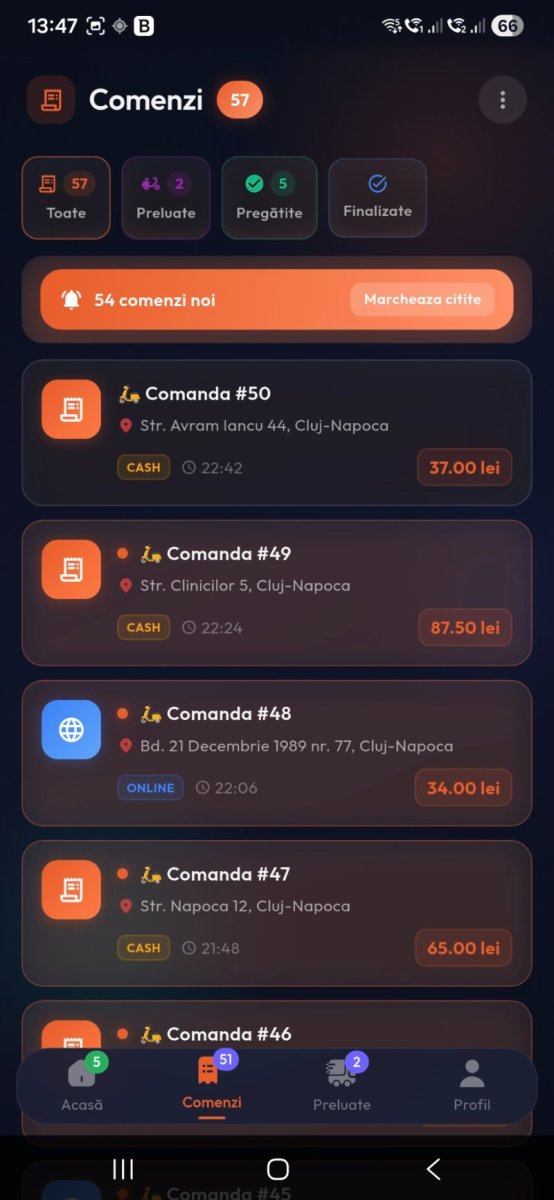 Bistro Delivery urmărire comenzi live cu status și detalii