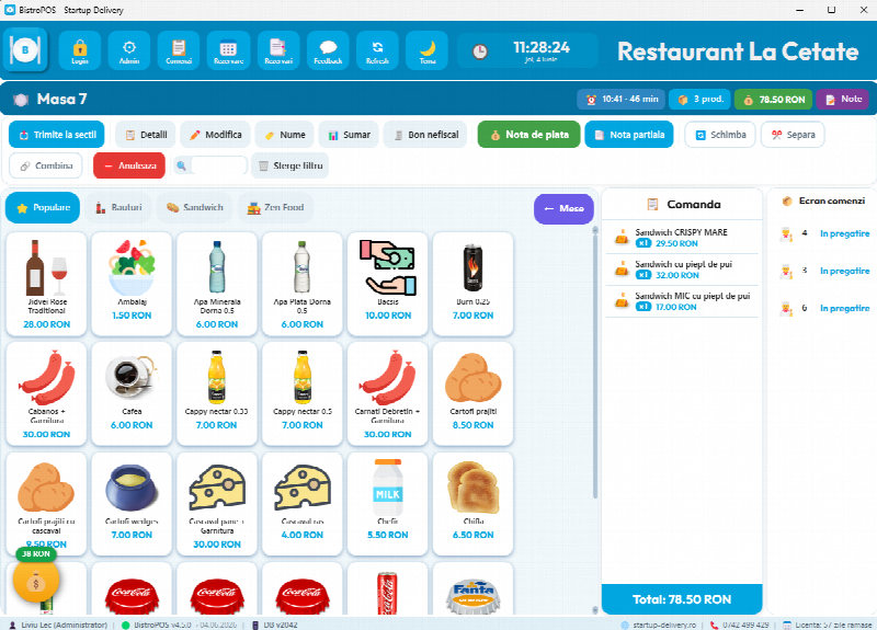 Comanda pe masă — BistroPOS soft restaurant
