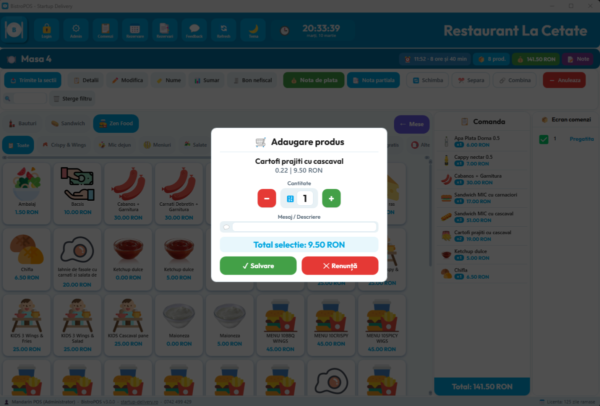 BistroPOS — Adăugare produs pe comandă