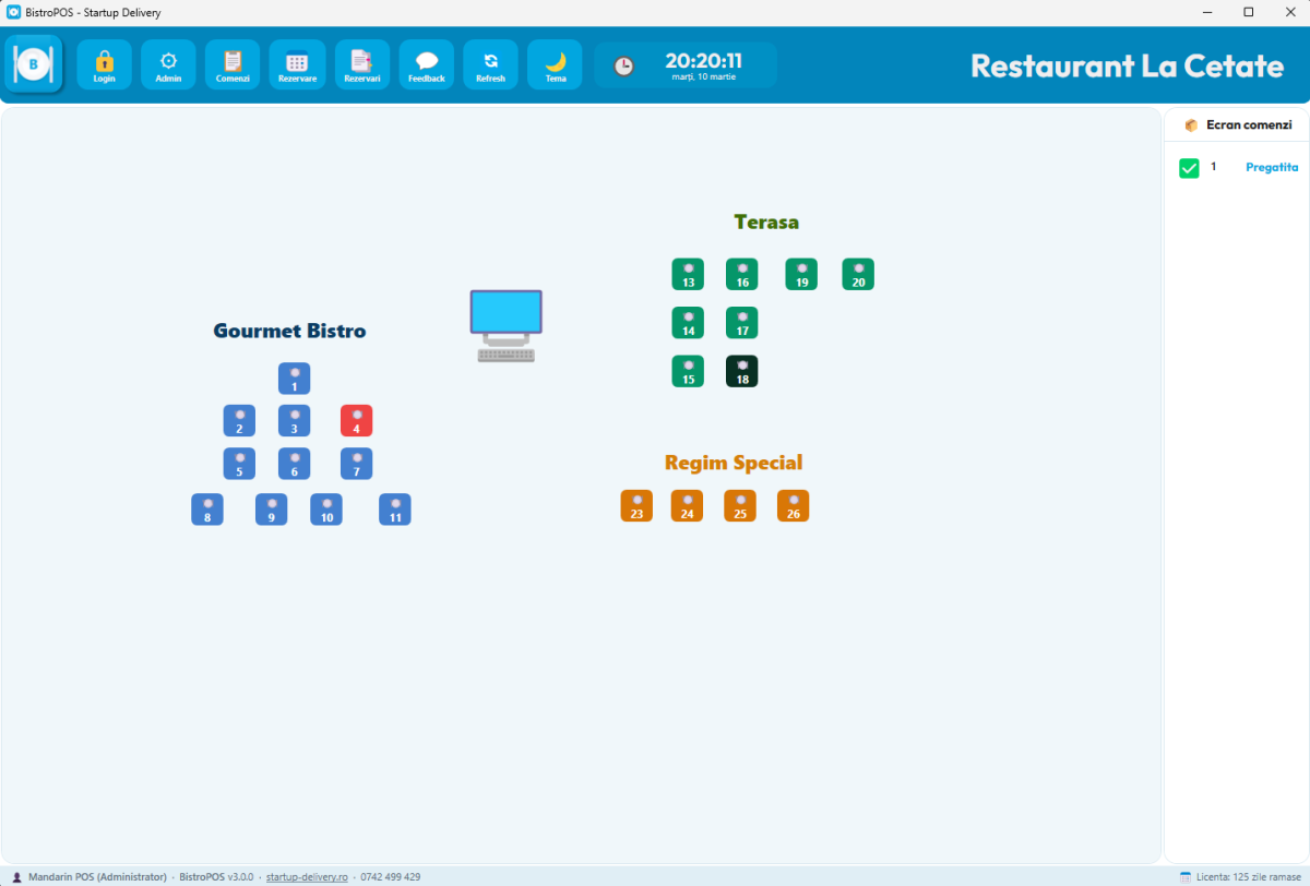 BistroPOS — Ecranul principal cu mesele restaurantului