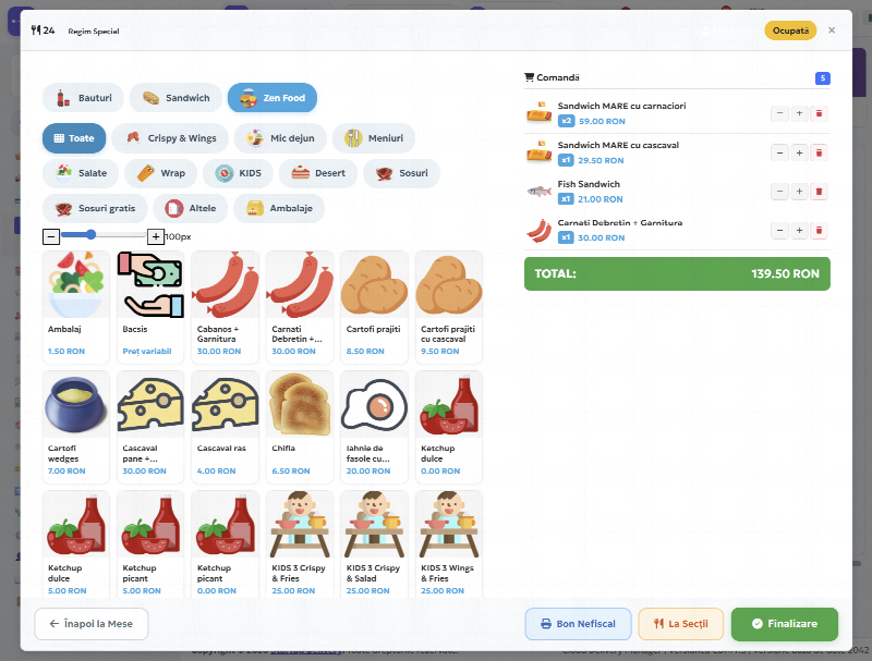 Comandă — CloudPOS vânzare în browser