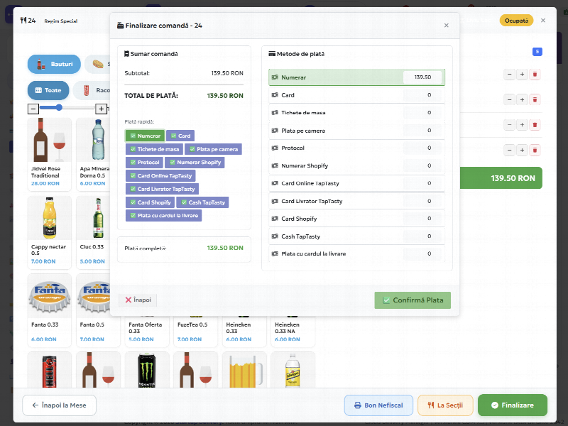 Notă de plată — CloudPOS vânzare în browser
