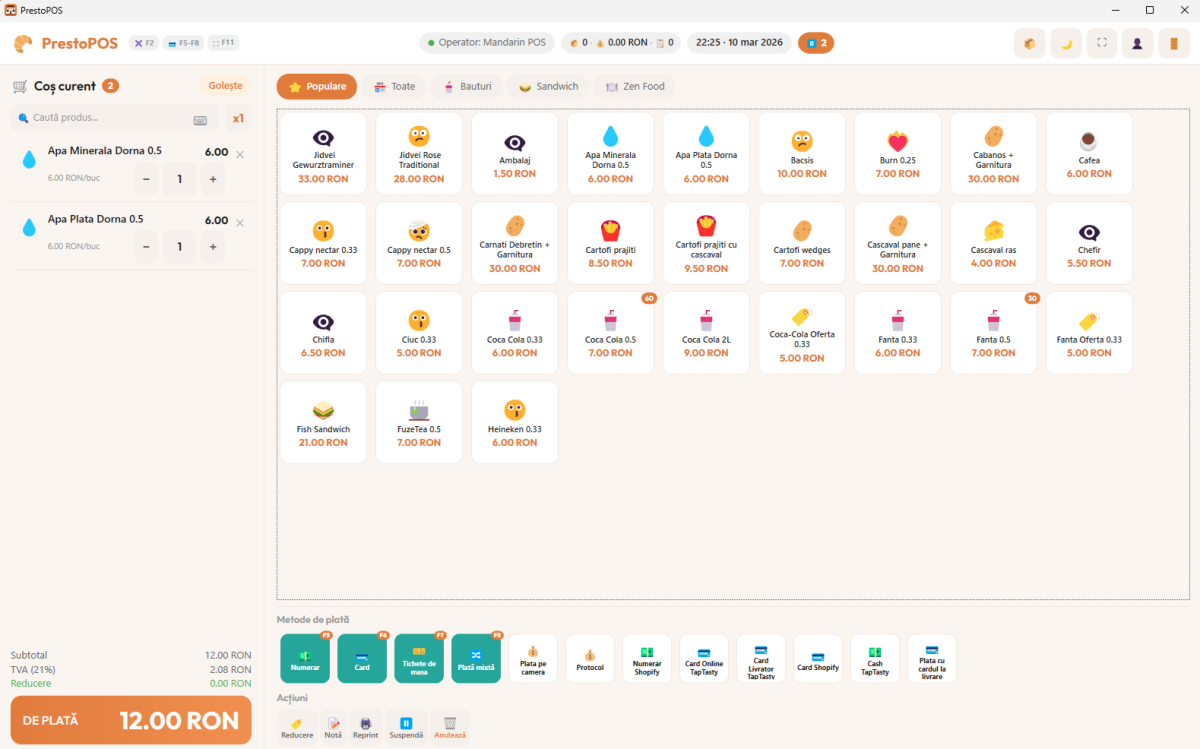 PrestoPOS — Produse populare și best-sellers