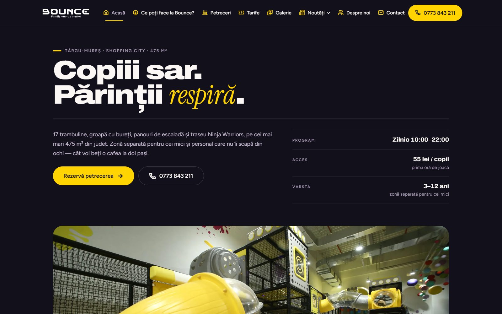 Site-ul Bounce Kids realizat de Startup Delivery — pagina de start