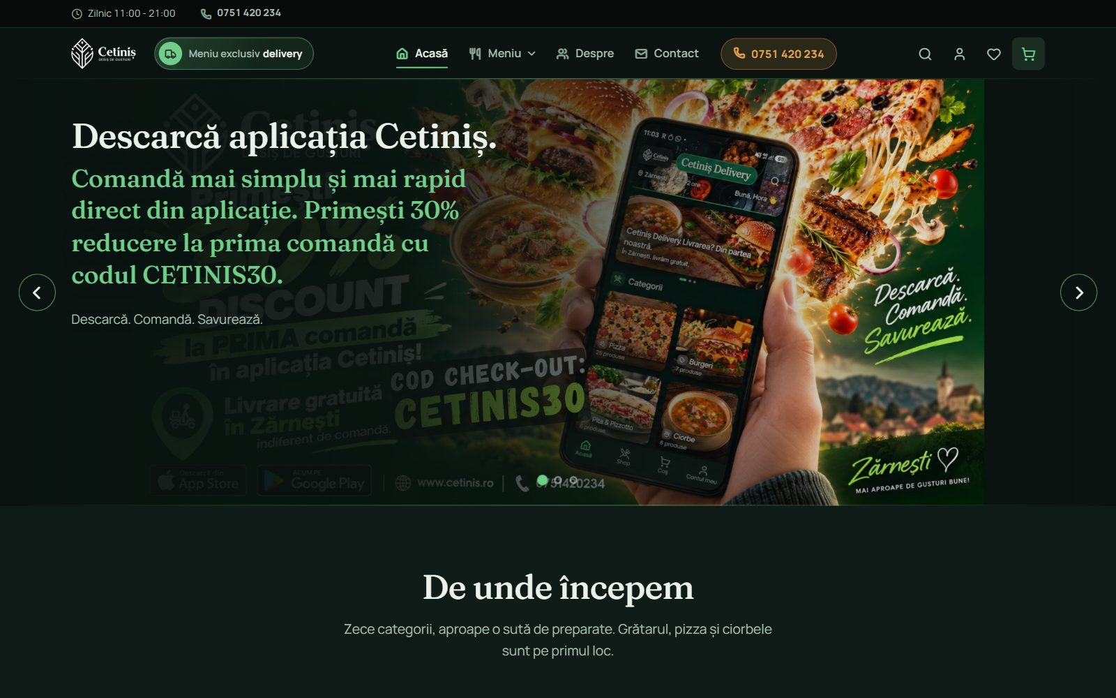 Site-ul Cetiniș realizat de Startup Delivery — pagina de start