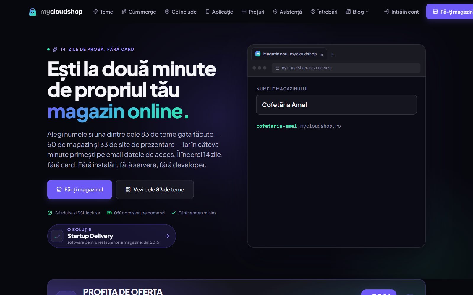 Site-ul CloudShop realizat de Startup Delivery — pagina de start