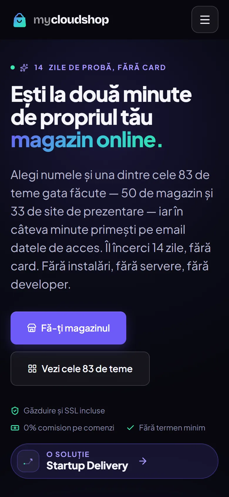 Site-ul CloudShop pe telefon — versiunea mobilă