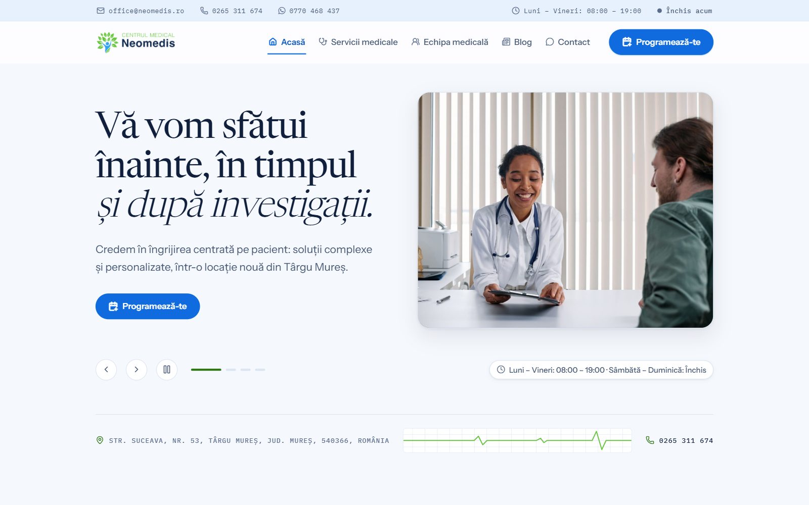 Site-ul Centrul Medical Neomedis realizat de Startup Delivery — pagina de start