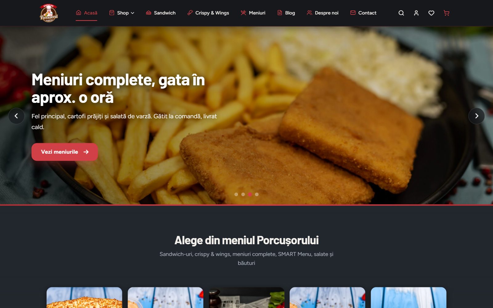 Site-ul Porcușorul Pofticios realizat de Startup Delivery — pagina de start