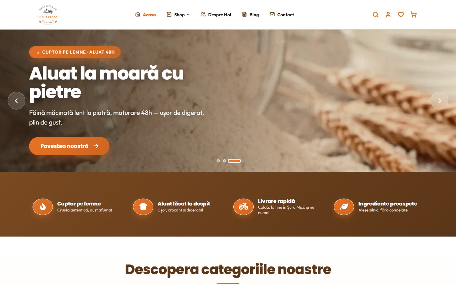 Site-ul Solo Pizza realizat de Startup Delivery — pagina de start