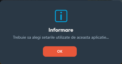 Mesaj informativ - alegere setari instanta