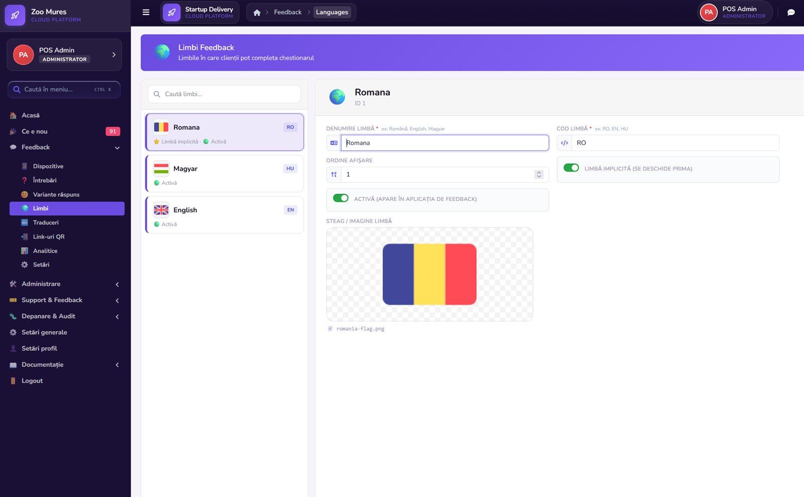 Gestionare limbi si traduceri in aplicatia de feedback