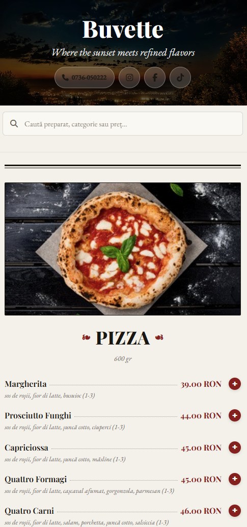 Meniu public stil newspaper pe mobil — meniu digital QR restaurant teme nota mea