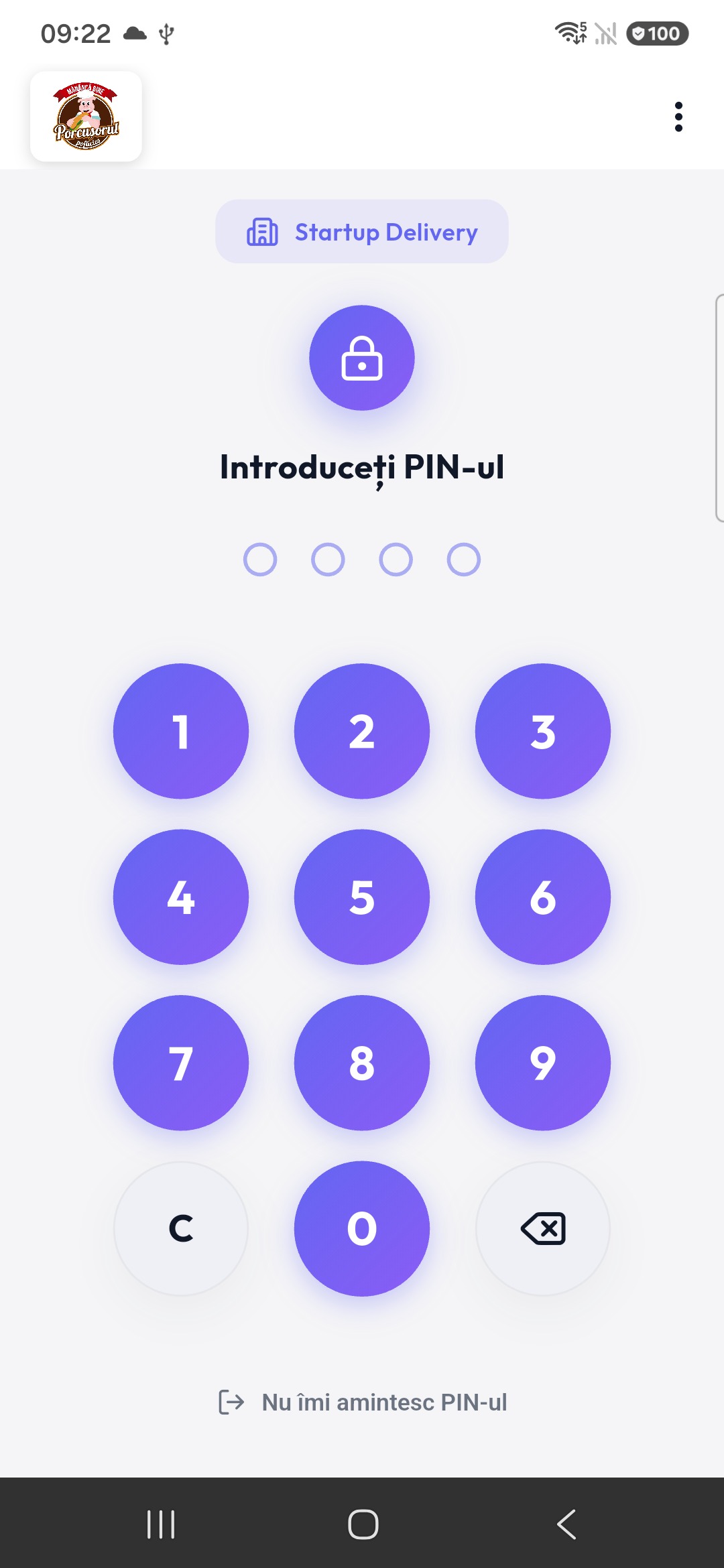 Autentificare rapidă cu PIN — WaiterPad mod ospătar